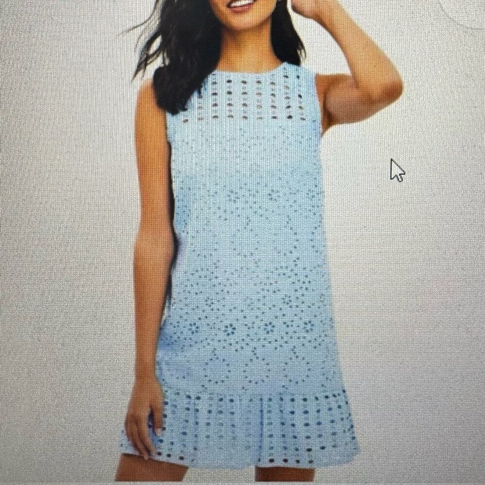 LOFT Womens Light Blue Eyelet Flounce Shift Dress Sleeveless Size 6